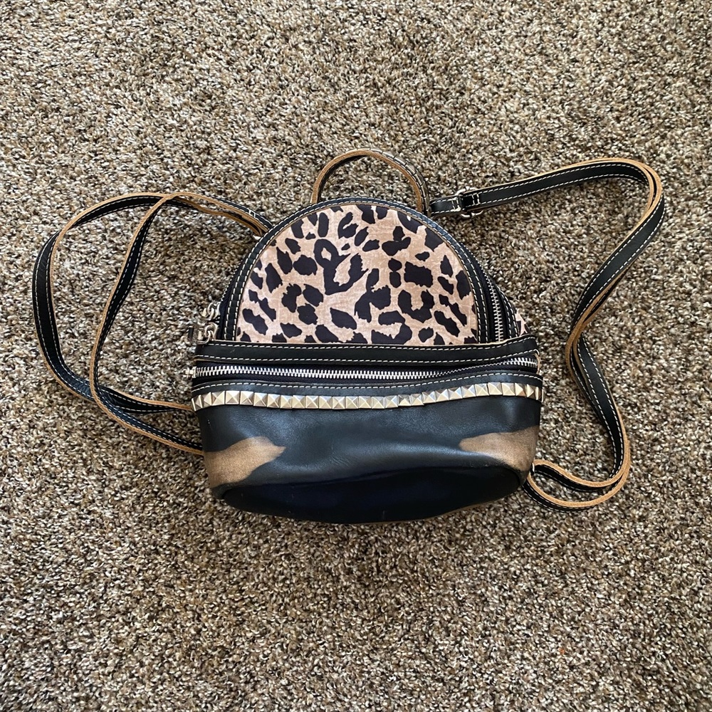 Steve Madden Jacki Mini Backpack Purse Faux Leather Studded Leopard